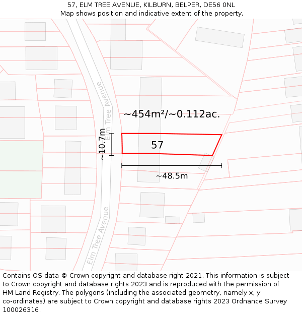 57, ELM TREE AVENUE, KILBURN, BELPER, DE56 0NL: Plot and title map