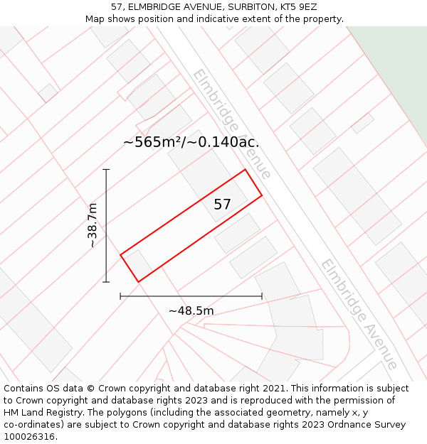 57, ELMBRIDGE AVENUE, SURBITON, KT5 9EZ: Plot and title map