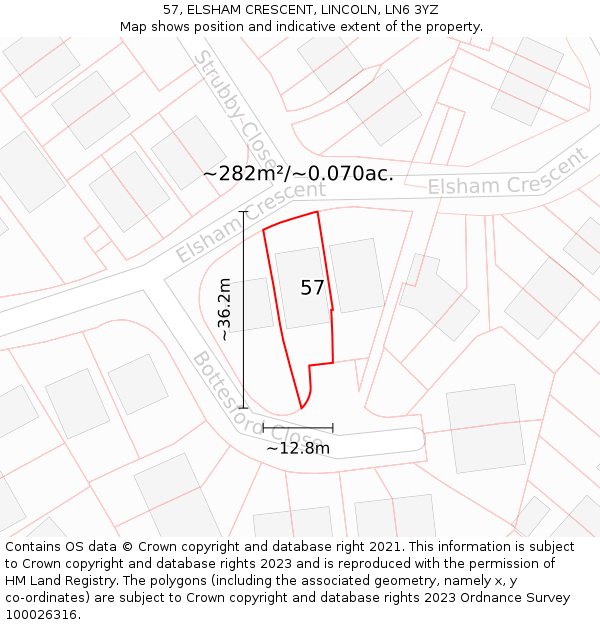 57, ELSHAM CRESCENT, LINCOLN, LN6 3YZ: Plot and title map