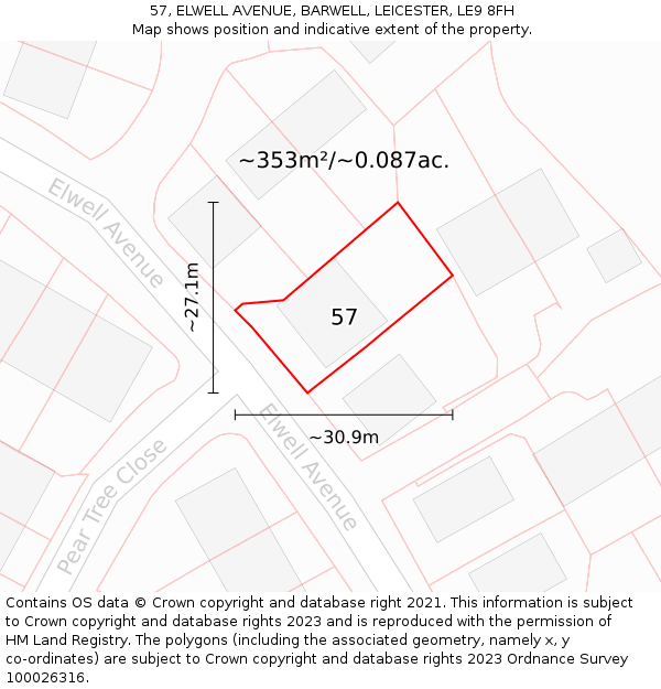 57, ELWELL AVENUE, BARWELL, LEICESTER, LE9 8FH: Plot and title map