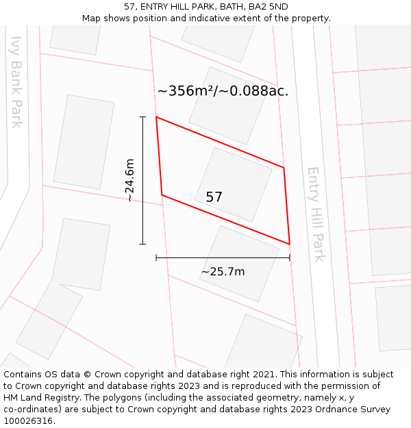 57, ENTRY HILL PARK, BATH, BA2 5ND: Plot and title map