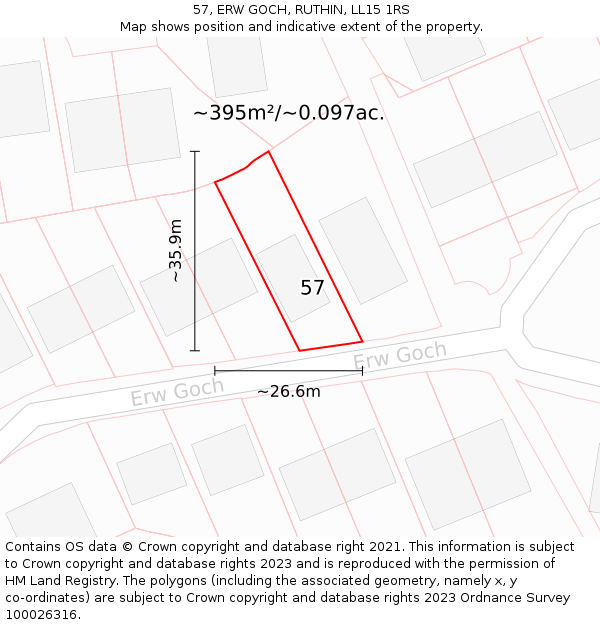 57, ERW GOCH, RUTHIN, LL15 1RS: Plot and title map