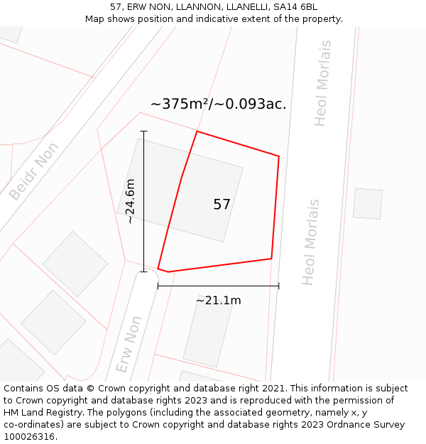 57, ERW NON, LLANNON, LLANELLI, SA14 6BL: Plot and title map