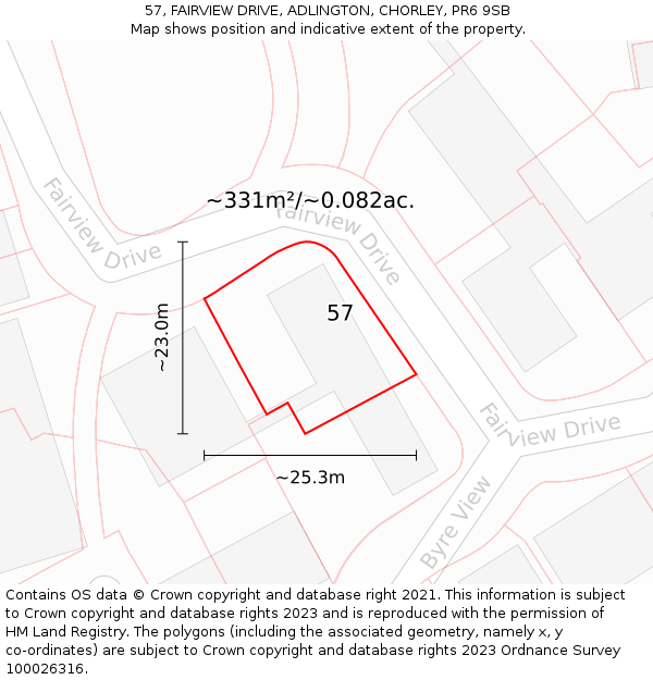 57, FAIRVIEW DRIVE, ADLINGTON, CHORLEY, PR6 9SB: Plot and title map