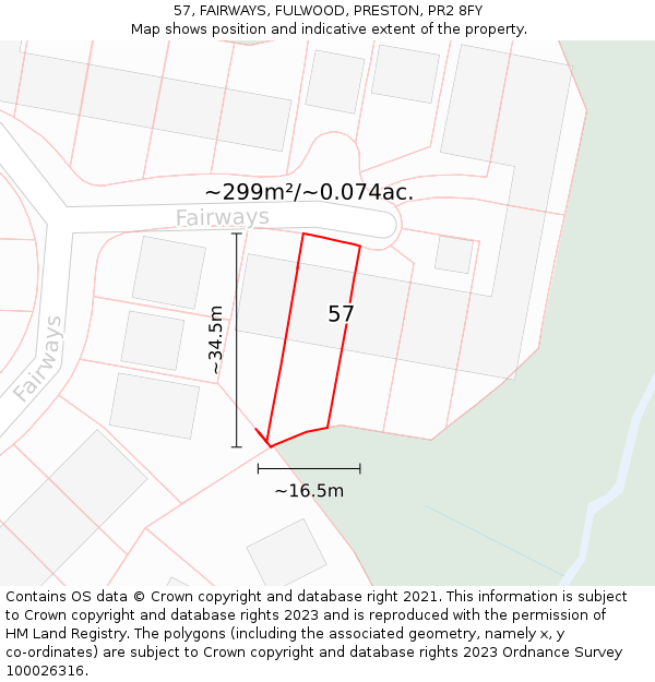 57, FAIRWAYS, FULWOOD, PRESTON, PR2 8FY: Plot and title map