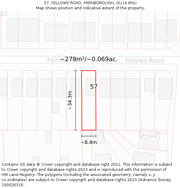 57, FELLOWS ROAD, FARNBOROUGH, GU14 6NU: Plot and title map