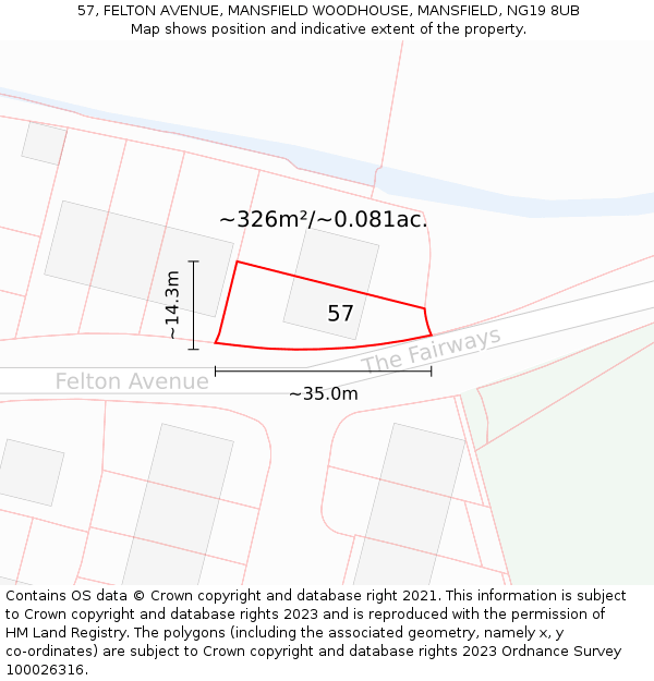 57, FELTON AVENUE, MANSFIELD WOODHOUSE, MANSFIELD, NG19 8UB: Plot and title map