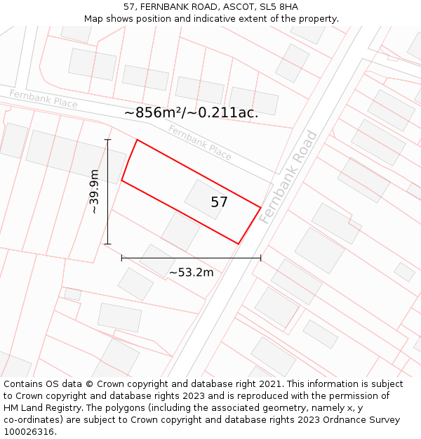 57, FERNBANK ROAD, ASCOT, SL5 8HA: Plot and title map