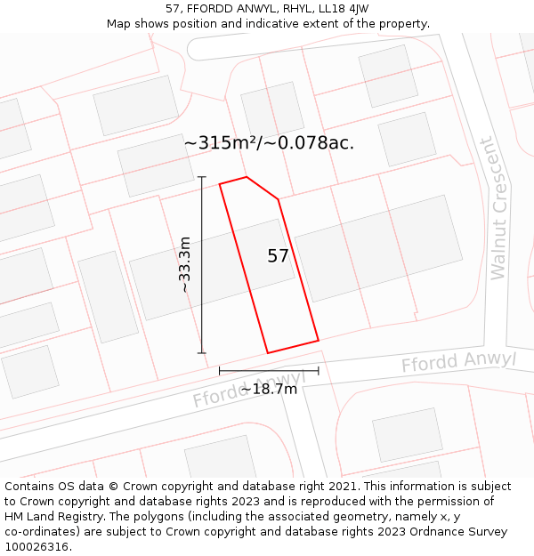 57, FFORDD ANWYL, RHYL, LL18 4JW: Plot and title map