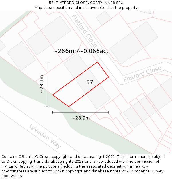 57, FLATFORD CLOSE, CORBY, NN18 8PU: Plot and title map