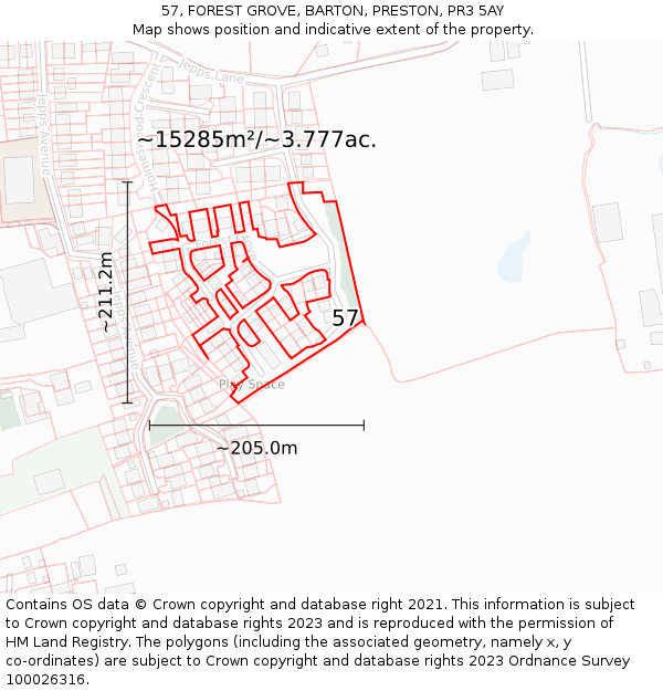 57, FOREST GROVE, BARTON, PRESTON, PR3 5AY: Plot and title map