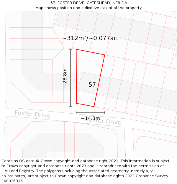 57, FOSTER DRIVE, GATESHEAD, NE8 3JA: Plot and title map