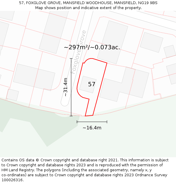 57, FOXGLOVE GROVE, MANSFIELD WOODHOUSE, MANSFIELD, NG19 9BS: Plot and title map