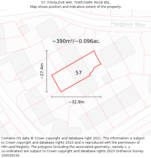 57, FOXGLOVE WAY, THATCHAM, RG18 4DL: Plot and title map