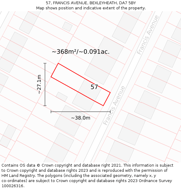 57, FRANCIS AVENUE, BEXLEYHEATH, DA7 5BY: Plot and title map