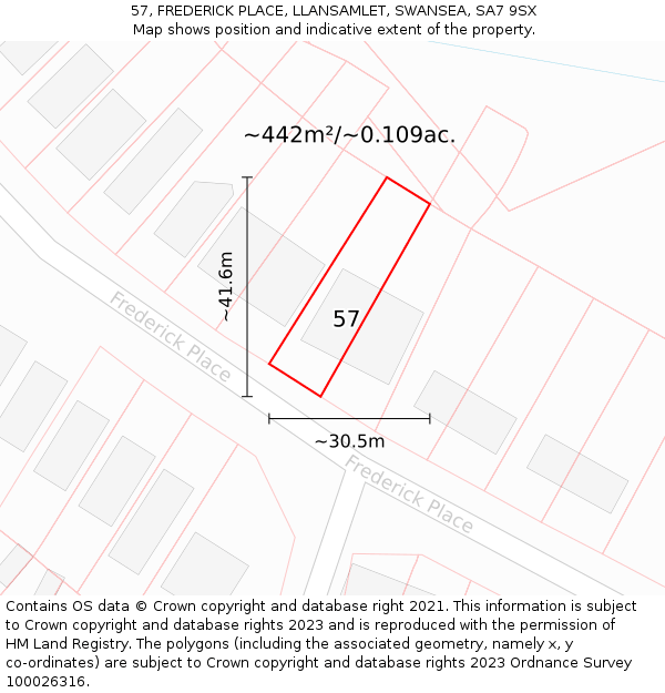 57, FREDERICK PLACE, LLANSAMLET, SWANSEA, SA7 9SX: Plot and title map