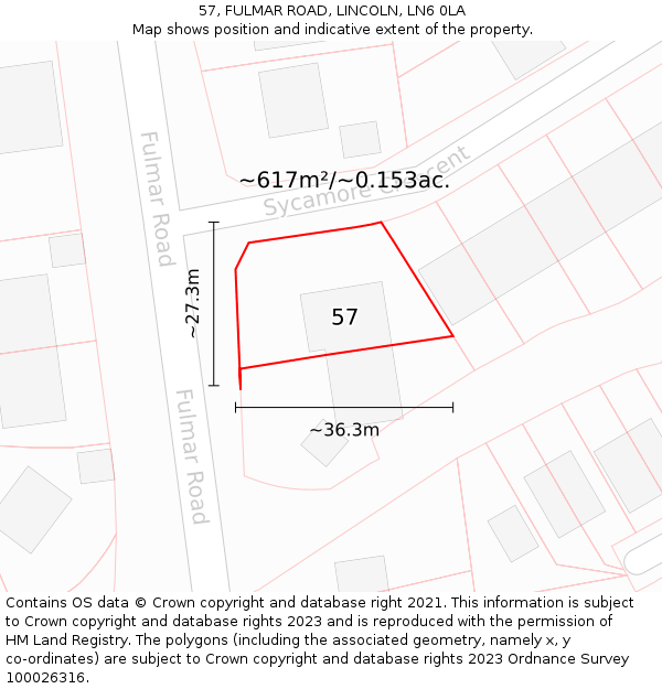 57, FULMAR ROAD, LINCOLN, LN6 0LA: Plot and title map