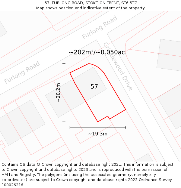 57, FURLONG ROAD, STOKE-ON-TRENT, ST6 5TZ: Plot and title map