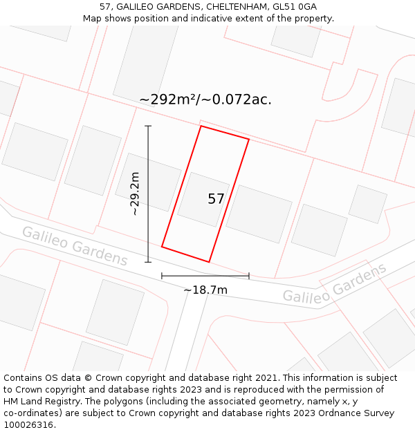 57, GALILEO GARDENS, CHELTENHAM, GL51 0GA: Plot and title map