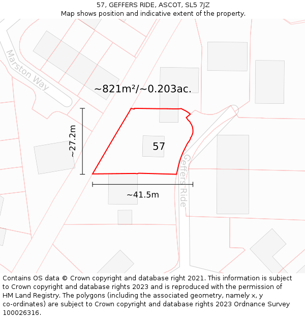 57, GEFFERS RIDE, ASCOT, SL5 7JZ: Plot and title map