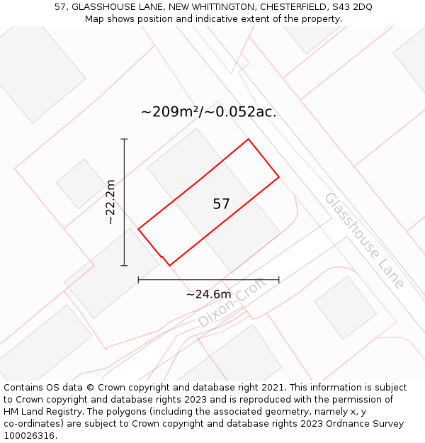 57, GLASSHOUSE LANE, NEW WHITTINGTON, CHESTERFIELD, S43 2DQ: Plot and title map