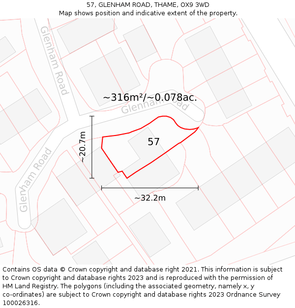 57, GLENHAM ROAD, THAME, OX9 3WD: Plot and title map