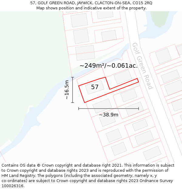 57, GOLF GREEN ROAD, JAYWICK, CLACTON-ON-SEA, CO15 2RQ: Plot and title map