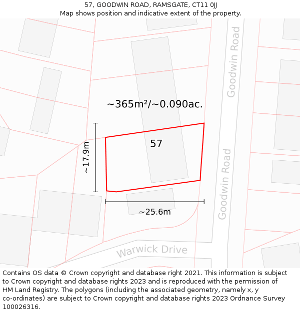 57, GOODWIN ROAD, RAMSGATE, CT11 0JJ: Plot and title map