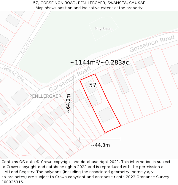 57, GORSEINON ROAD, PENLLERGAER, SWANSEA, SA4 9AE: Plot and title map