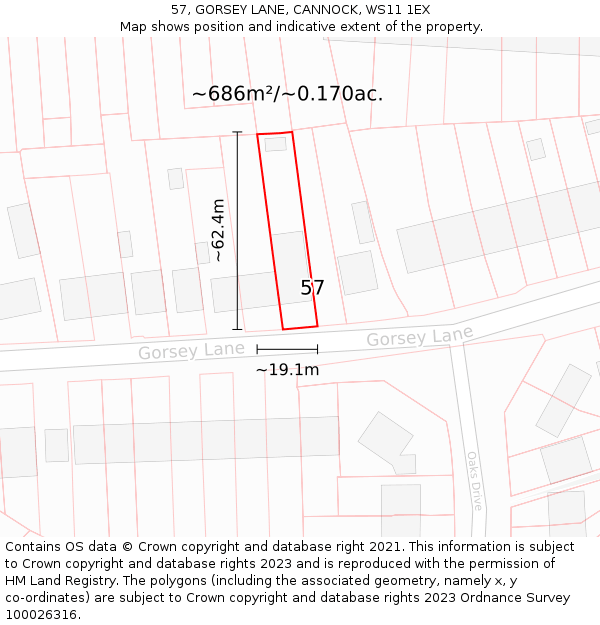 57, GORSEY LANE, CANNOCK, WS11 1EX: Plot and title map