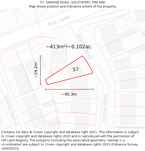 57, GRANGE ROAD, SOUTHPORT, PR9 9AD: Plot and title map