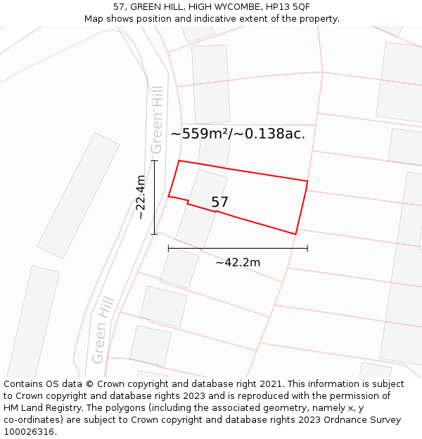 57, GREEN HILL, HIGH WYCOMBE, HP13 5QF: Plot and title map