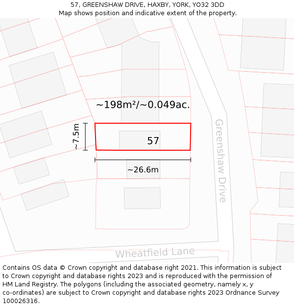 57, GREENSHAW DRIVE, HAXBY, YORK, YO32 3DD: Plot and title map