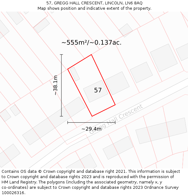 57, GREGG HALL CRESCENT, LINCOLN, LN6 8AQ: Plot and title map