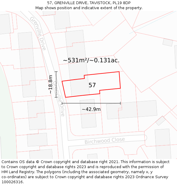 57, GRENVILLE DRIVE, TAVISTOCK, PL19 8DP: Plot and title map