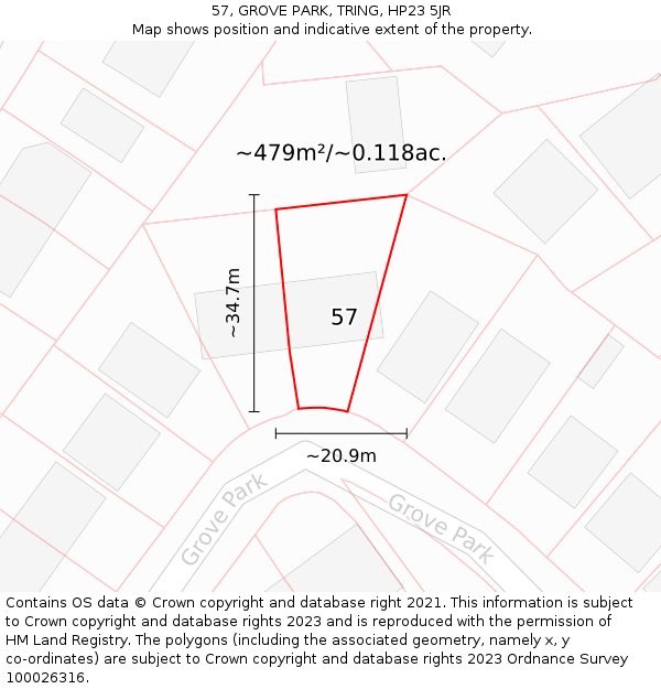 57, GROVE PARK, TRING, HP23 5JR: Plot and title map