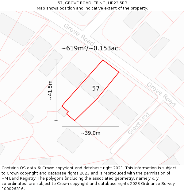 57, GROVE ROAD, TRING, HP23 5PB: Plot and title map