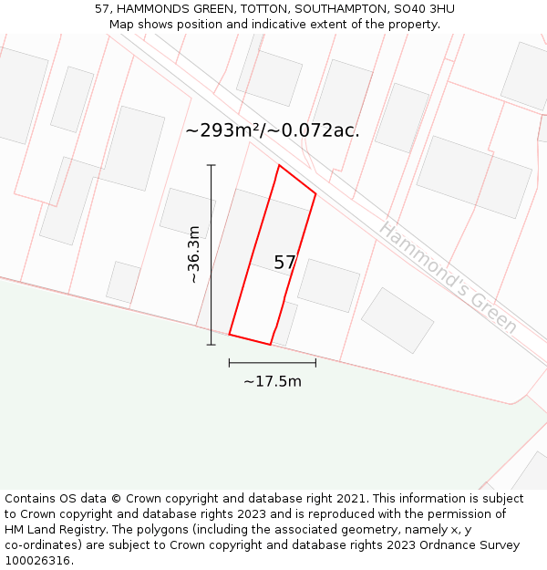 57, HAMMONDS GREEN, TOTTON, SOUTHAMPTON, SO40 3HU: Plot and title map