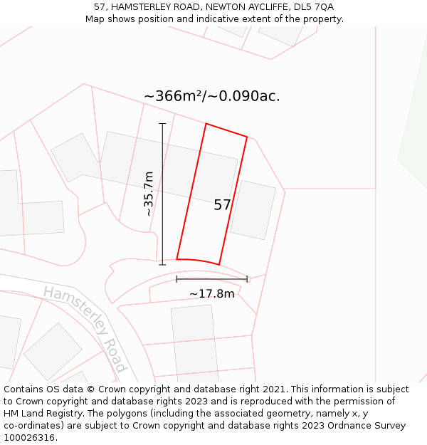 57, HAMSTERLEY ROAD, NEWTON AYCLIFFE, DL5 7QA: Plot and title map