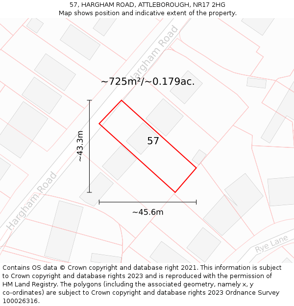 57, HARGHAM ROAD, ATTLEBOROUGH, NR17 2HG: Plot and title map