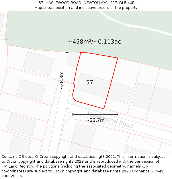 57, HASLEWOOD ROAD, NEWTON AYCLIFFE, DL5 4XF: Plot and title map