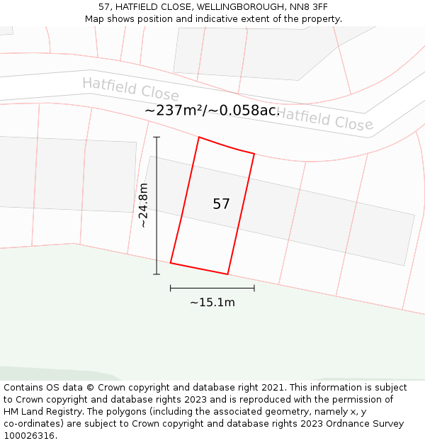 57, HATFIELD CLOSE, WELLINGBOROUGH, NN8 3FF: Plot and title map