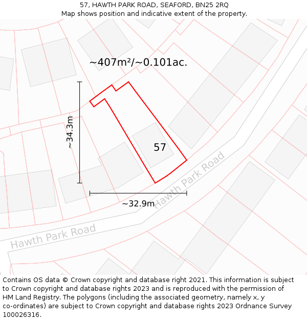 57, HAWTH PARK ROAD, SEAFORD, BN25 2RQ: Plot and title map