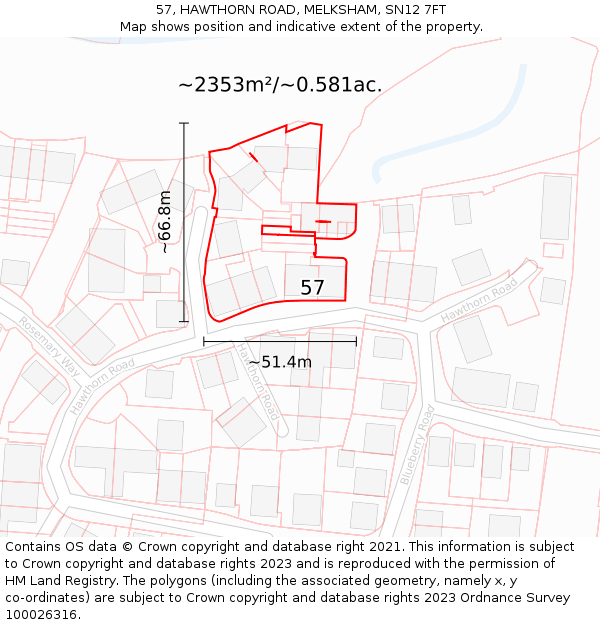 57, HAWTHORN ROAD, MELKSHAM, SN12 7FT: Plot and title map