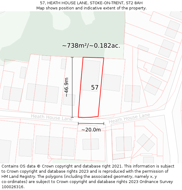 57, HEATH HOUSE LANE, STOKE-ON-TRENT, ST2 8AH: Plot and title map