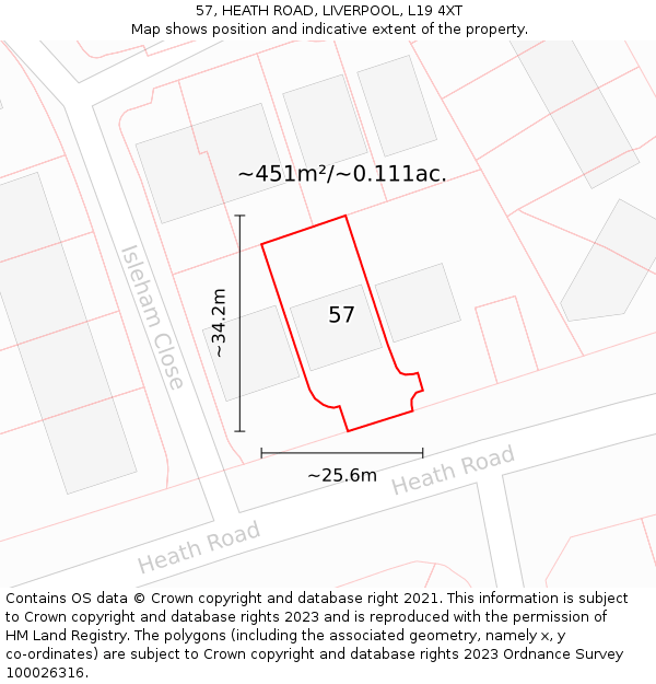 57, HEATH ROAD, LIVERPOOL, L19 4XT: Plot and title map