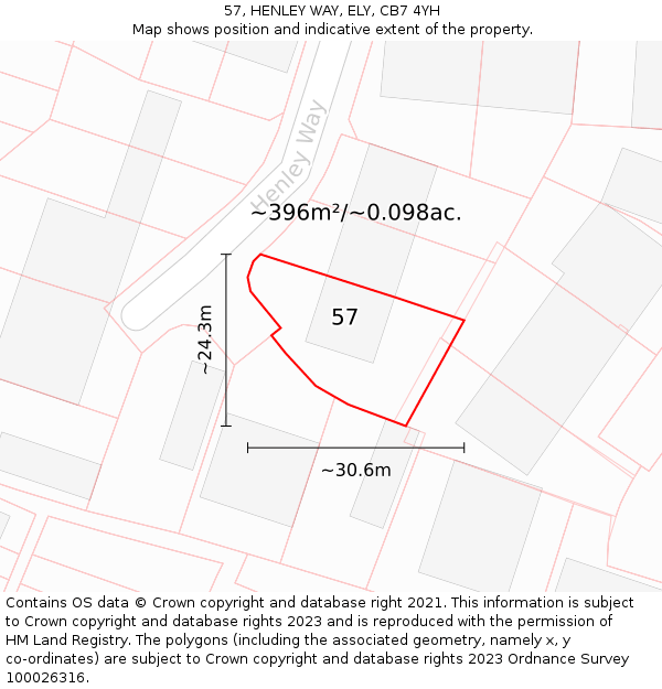 57, HENLEY WAY, ELY, CB7 4YH: Plot and title map