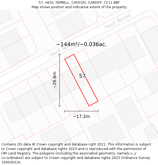 57, HEOL TERRELL, CANTON, CARDIFF, CF11 8BF: Plot and title map