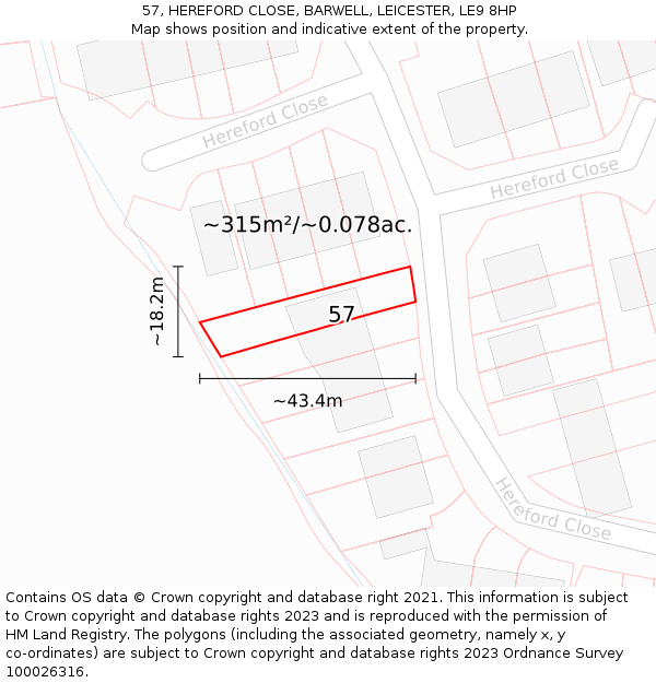 57, HEREFORD CLOSE, BARWELL, LEICESTER, LE9 8HP: Plot and title map