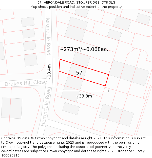 57, HERONDALE ROAD, STOURBRIDGE, DY8 3LG: Plot and title map